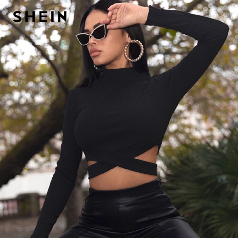 *PRICE DROP* Shein Ribbed Stand Collar Crisscross Long Sleeve